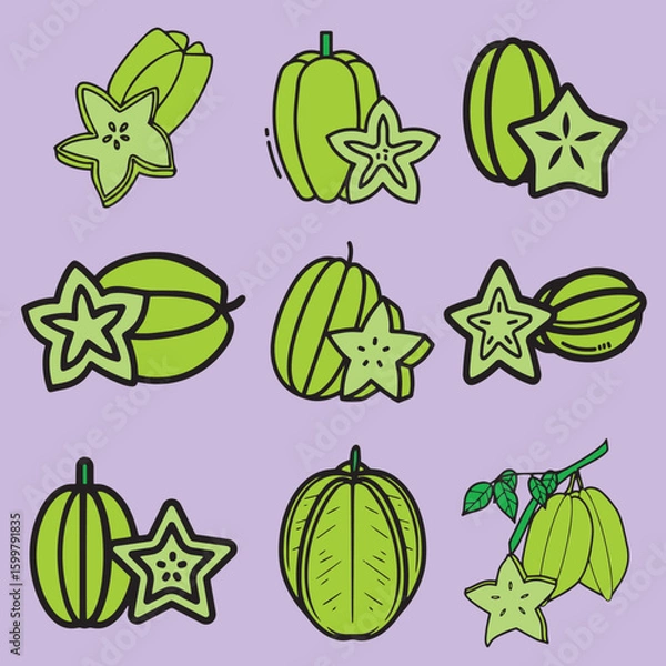 Obraz Tropical star fruit exotic fruit illustration set