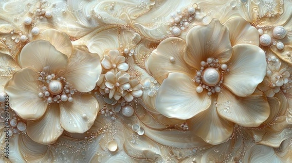 Obraz Elegant Pearl and Flower Artwork: A 3D Resin Masterpiece