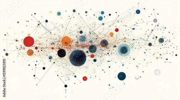 Fototapeta Abstract artwork depicting a network of interconnected nodes of varying sizes and colors,