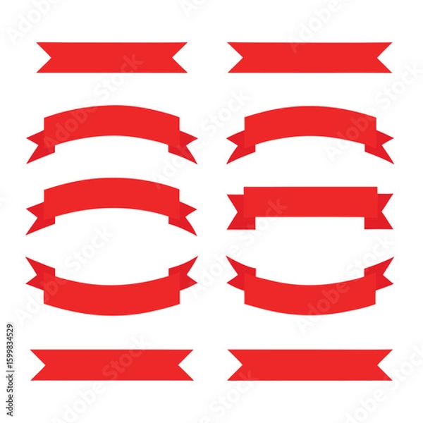 Obraz Collection of Red Ribbon Banners with Pointed Ends on White Background label