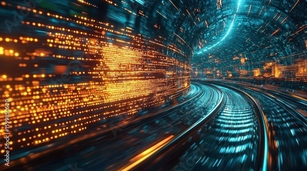Obraz Digital Data Stream Tunnel: A Journey Through Cyberspace