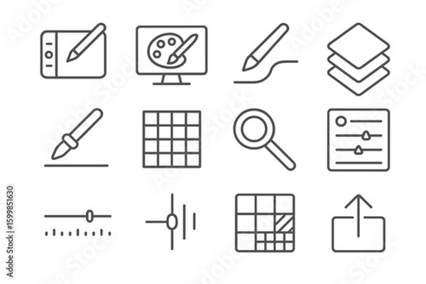 Fototapeta Digital art tools icons with drawing and editing symbols