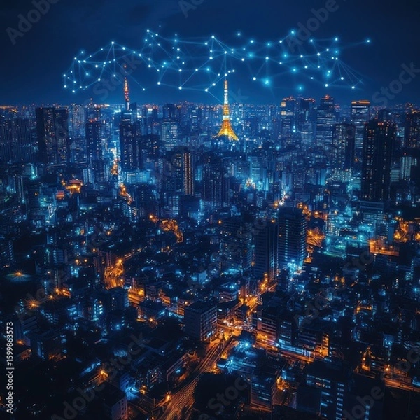 Obraz Tokyo Nightscape: A Digital Constellation Above the City