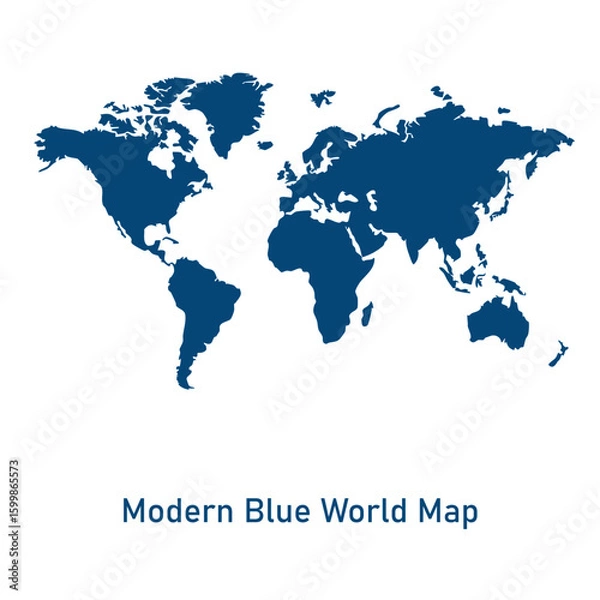 Fototapeta Modern Blue World Map – Minimalist and Highly Detailed Global Map Illustration in Flat Style