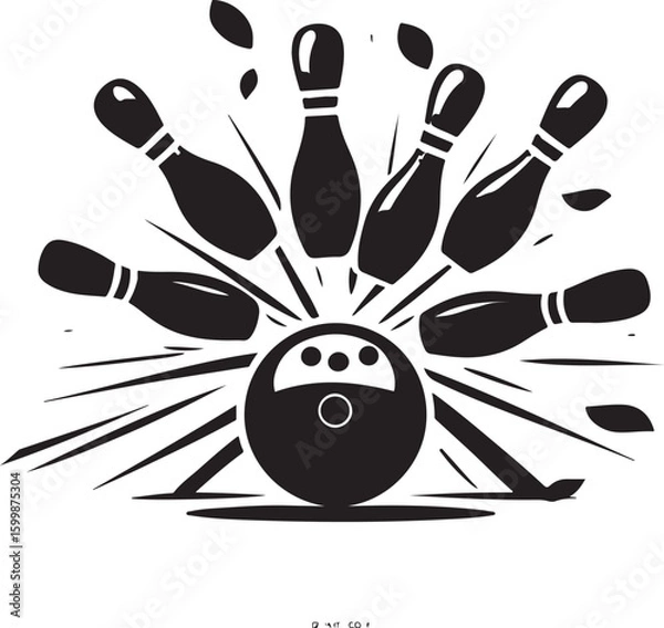 Fototapeta Vintage Bowling Ball Hitting Pins – Sports Silhouette vector.