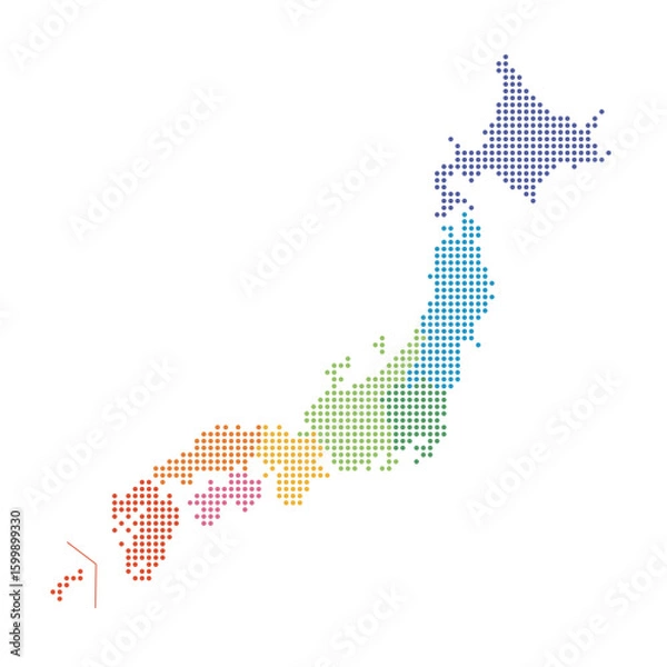 Obraz ドットの色別地方分けした日本地図のイラスト