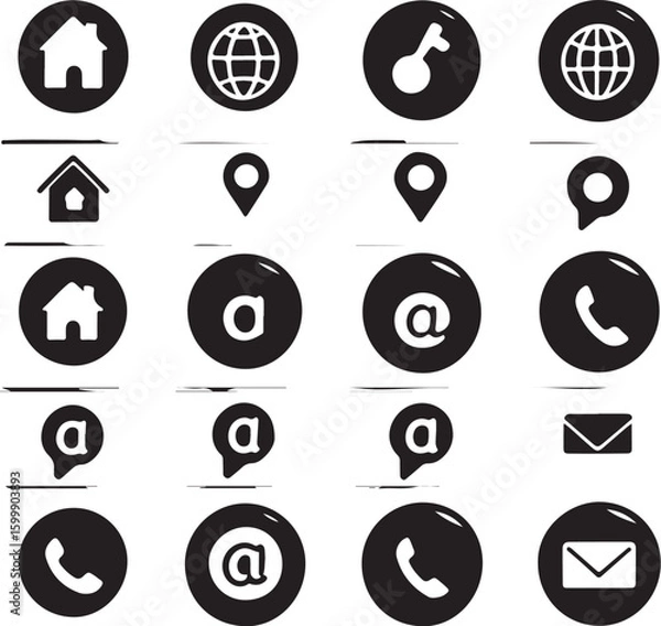 Fototapeta Black Vector Icon Set – Communication and Navigation Elements.