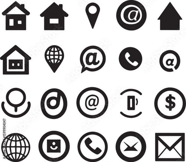 Fototapeta Black Vector Icon Set – Communication and Navigation Elements.