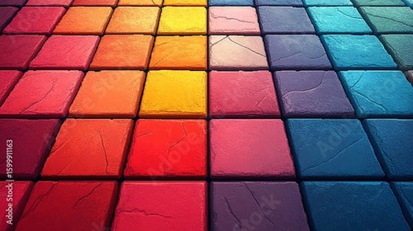 Fototapeta Colorful abstract mosaic with a clean look.
Playful arrangement of orange, red, and blue blocks.