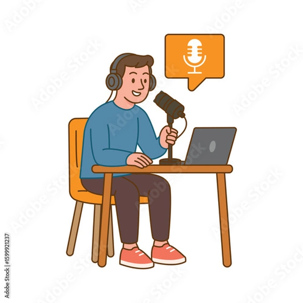 Obraz A man is broadcasting a podcast