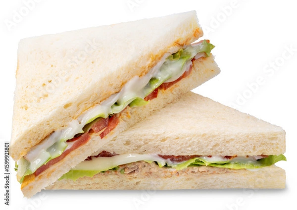 Obraz Delicious Bread Sandwich Recipes isolated on white background, Sandwich on white, with Clipping path, High resolution photography.