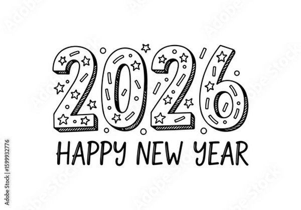 Fototapeta 2026 happy new year lettering. 2026 Happy New Year Background. Happy new year chalked text black isolated on transparent background. Vector illustration
