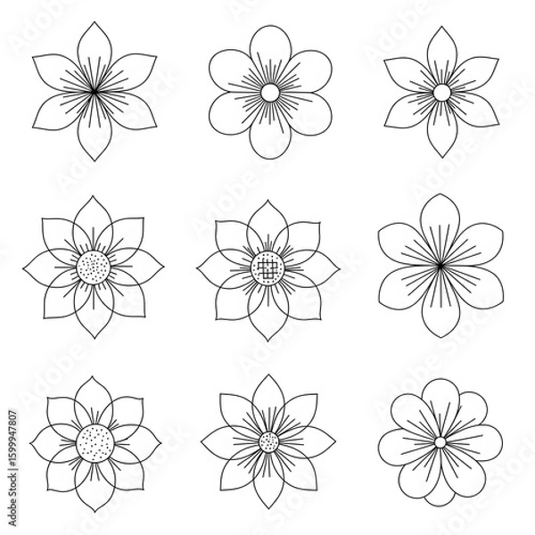 Fototapeta A Collection of Intricate Black and White Flower Sketches Perfect for Coloring and Design