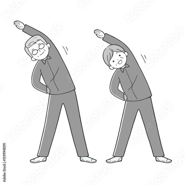 Fototapeta 体操するシニア夫婦 健康な高齢者 モノクロ