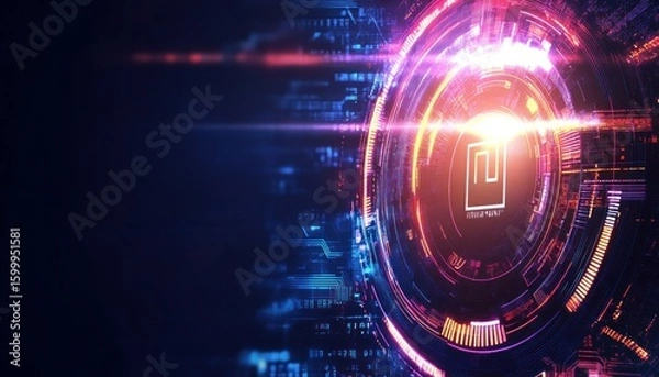 Fototapeta Futuristic cryptocurrency concept showing digital money emission process