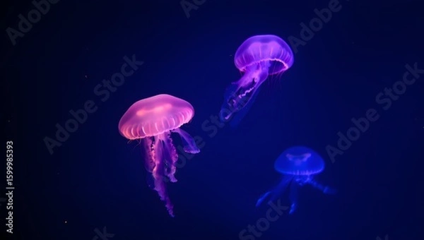 Obraz Bioluminescent Jellyfish Floating in Dark Aquarium Water
