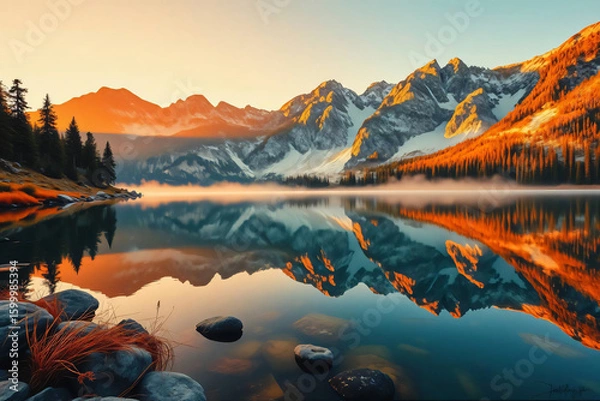 Obraz sunset in the classy mountains