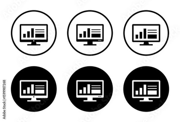 Fototapeta Computer monitor with data analytics interface. Chart and infographic icon in black circle