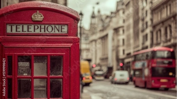 Obraz Red phone booth in London street