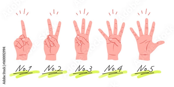 Obraz 手書き文字とイラストセット　数字と手素材　02.主線なしイラスト