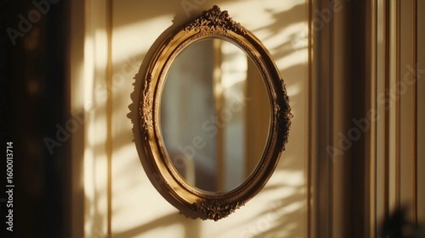 Fototapeta A high-quality mockup of a decorative mirror hanging in a hallway, AI Generative.