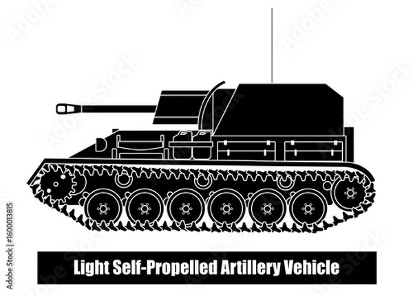 Fototapeta A Light Self-Propelled Artillery Vehicle is a type of military vehicle that combines an artillery weapon (such as a cannon or howitzer) with a self-propelled engine on a tracked or wheeled chassis.