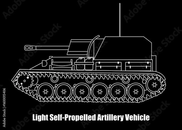 Fototapeta A Light Self-Propelled Artillery Vehicle is a type of military vehicle that combines an artillery weapon (such as a cannon or howitzer) with a self-propelled engine on a tracked or wheeled chassis.