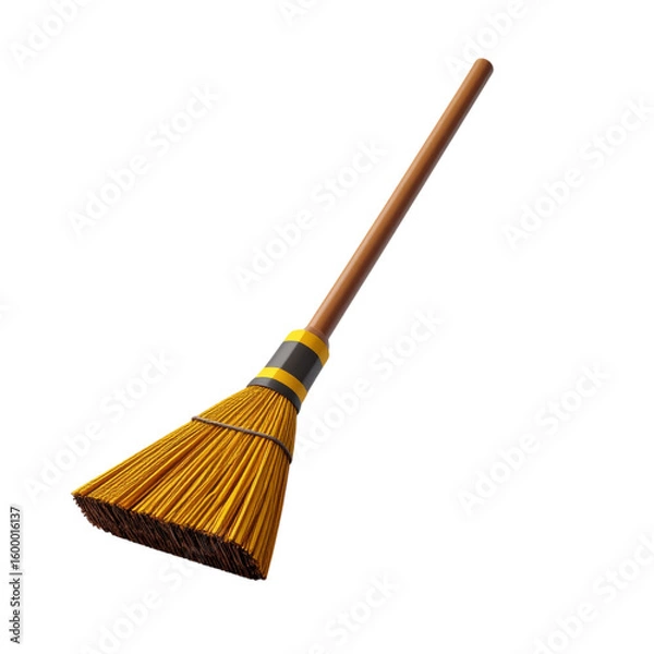 Fototapeta a close up of a broom with a wooden handle on a black background