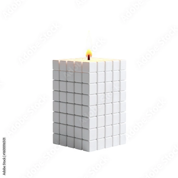 Fototapeta a close up of a lit candle in a white cube
