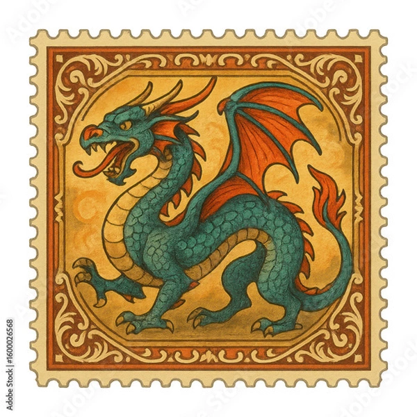 Obraz PNG Vintage dragon postage stamp