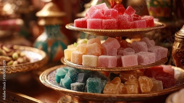 Obraz Colorful Turkish Delight on tiered trays