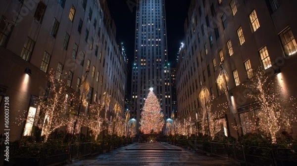 Obraz City lights, Christmas tree