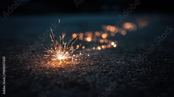 Obraz Sparkler exploding on dark pavement