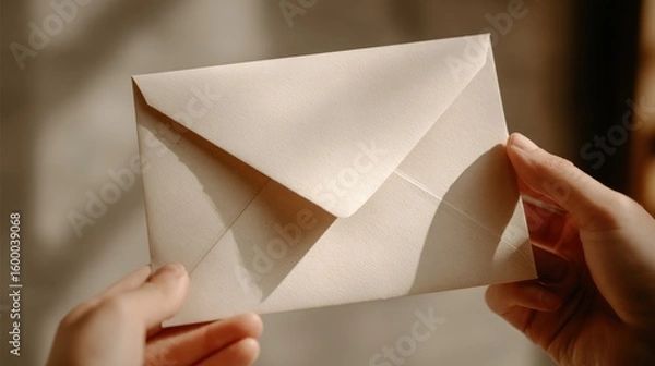 Obraz Hands holding a cream-colored envelope
