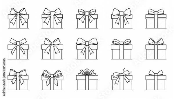 Obraz A various bow ribbon gift box decor tie line icons.