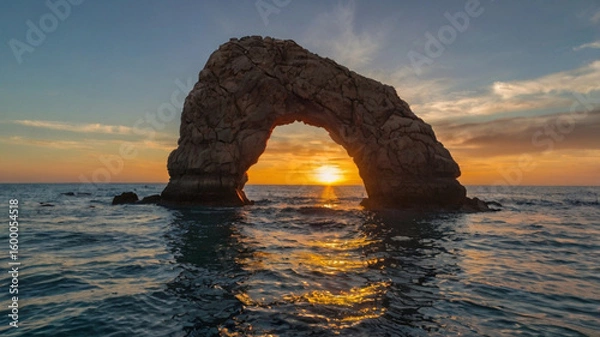 Obraz Sunset Through Rock Arch at Ocean