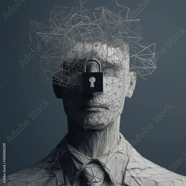 Fototapeta AI facial recognition failure on a vintage computer, access denied.