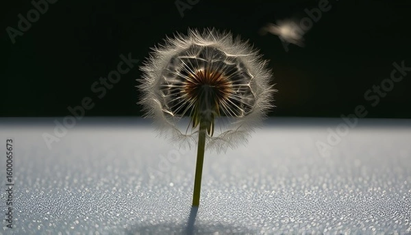Fototapeta A dandelion's silhouette behind a frosted glass tabletop with it