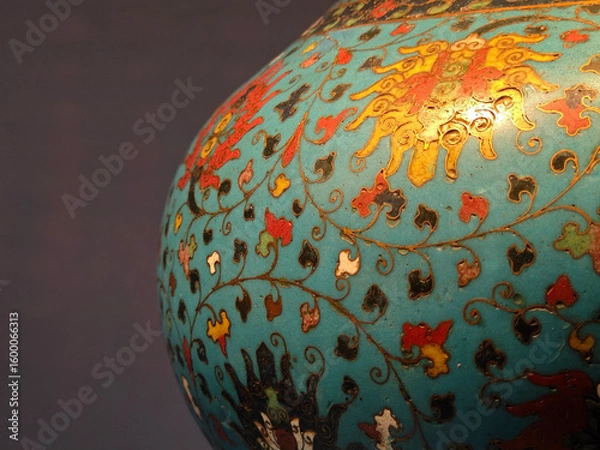 Fototapeta  close view to the surface of colorful vase under bright light in the museum for show