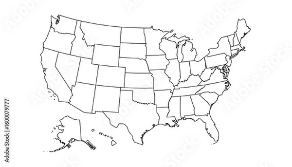 Fototapeta Simple black outline map of the United States