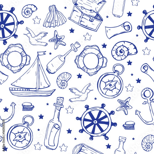 Fototapeta Marine seamless background from hand drawn sea 