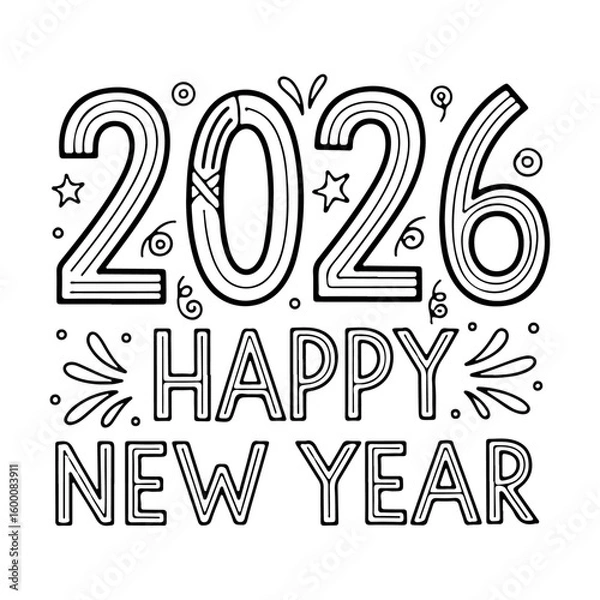Fototapeta 2026 happy new year lettering. 2026 Happy New Year Background. Happy new year chalked text black isolated on transparent background. Vector illustration