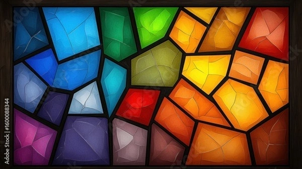 Fototapeta Abstract Colorful Stained Glass Mosaic with Dark Wood Frame