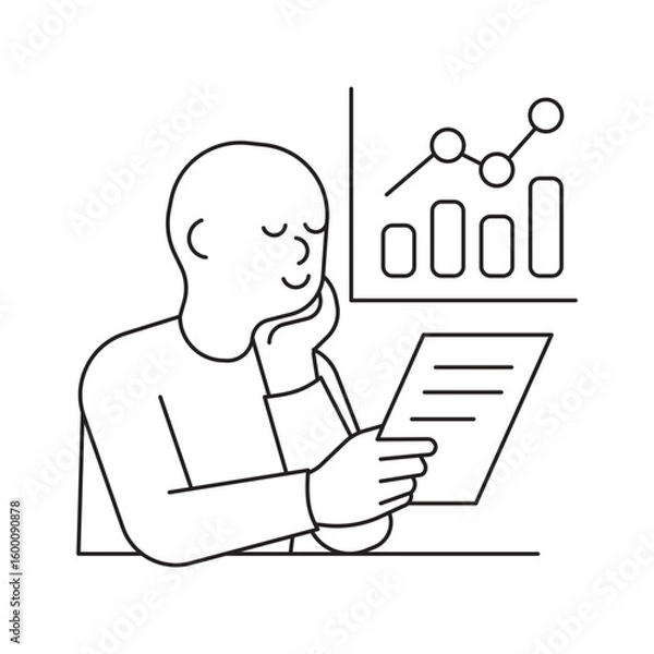 Fototapeta A person analyzing data and charts, reflecting on content performance. Perfect for analytics, editing, and business strategy visuals.