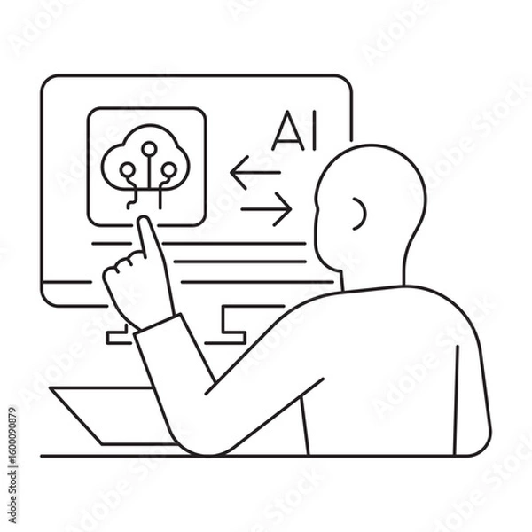 Fototapeta A person using AI on a computer to generate content, showcasing technology. Ideal for AI, automation, and digital creation visuals.