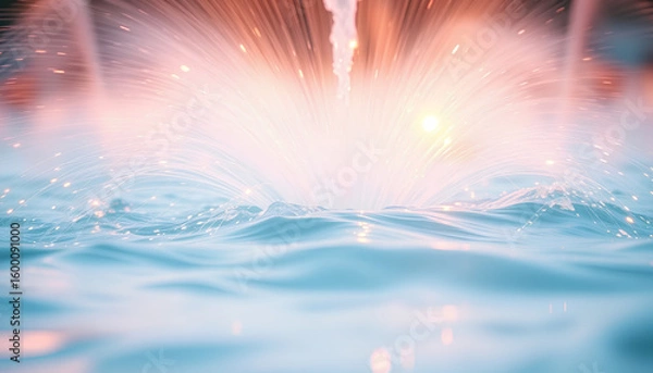 Fototapeta Dreamy abstract water movement with light flares and bokeh, motion art of dancing fountain, soft pastels, calming gradient background 2