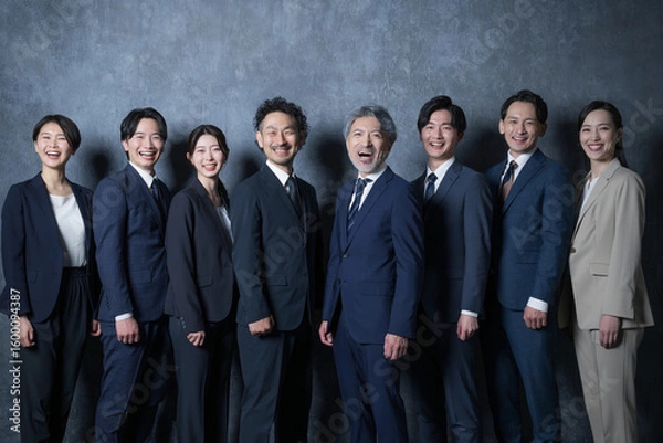Fototapeta 横並びで立つビジネスマン全身複数8人のカメラ目線