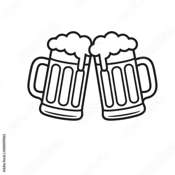 Fototapeta Two Beer Mugs Clinking Together Filled with Foamy Beer Creating a Celebration of Fellowship and Merriment Depicting Festivities and Good Times