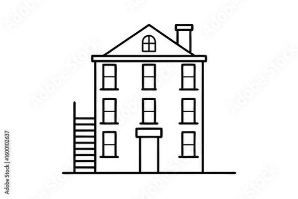 Obraz Line Drawing Of A Tall Townhouse With Fire Escape