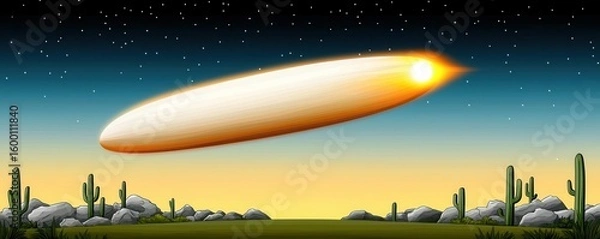 Fototapeta Fiery Comet Over Desert at Sunset